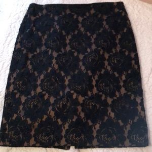 Black beaded lace pencil skirt